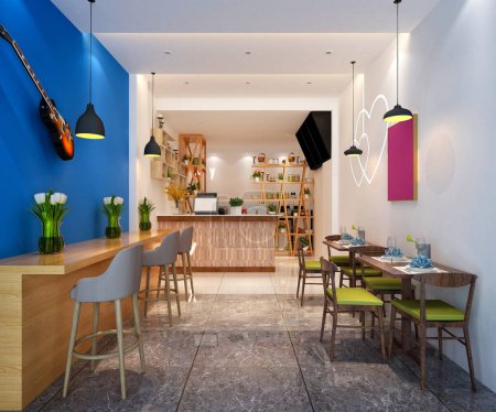 Téléchargez les photos : 3d rendre café restaurant intérieur - en image libre de droit