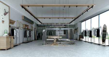 Téléchargez les photos : 3D rendre boutique de vêtements de mode intérieur - en image libre de droit