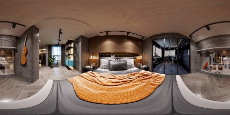 Téléchargez les photos : 360 degrees hotel room 3d rendering - en image libre de droit