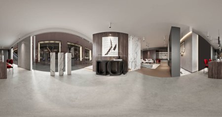 Foto de 360 grados de trabajo interior de la oficina, 3d renderizado - Imagen libre de derechos