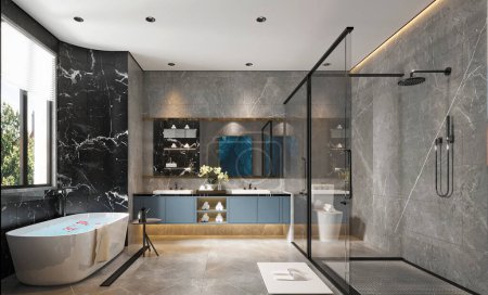 Téléchargez les photos : 3D rendu de l'intérieur de la salle de bain de luxe - en image libre de droit