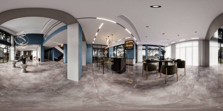 Téléchargez les photos : 360 degrés villa de luxe maison salon 3d rendu - en image libre de droit