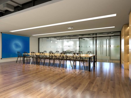 Foto de 3d renderizar interior de oficina moderna - Imagen libre de derechos