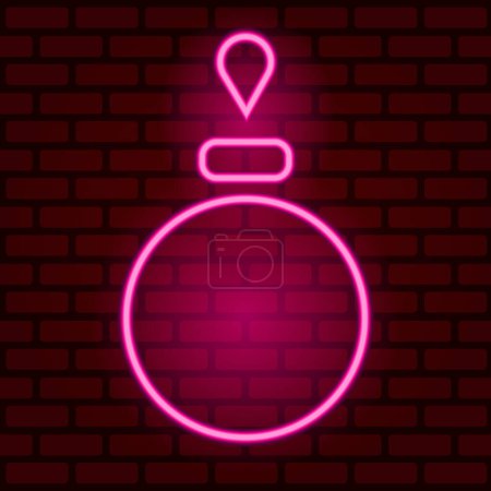 Foto de Icono brillante bola de Navidad rosa neón aislado en el fondo de la pared de ladrillo. Feliz Navidad y Feliz Año Nuevo. Ilustración - Imagen libre de derechos