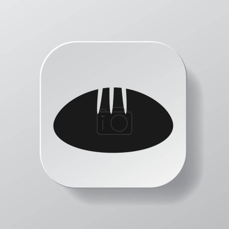 Téléchargez les illustrations : White square button with black bread outline icon, black baking on the white plate. Flat symbol sign vector illustration isolated on white background. Healthy nutrition concept - en licence libre de droit