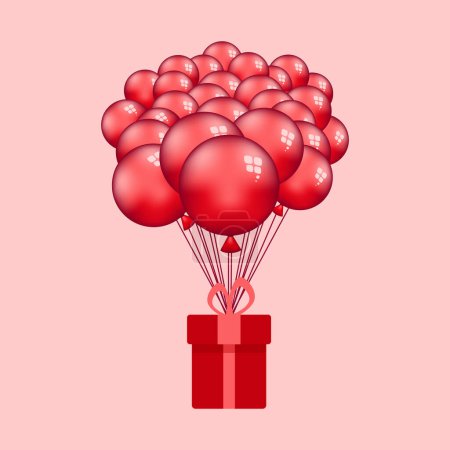 Ilustración de Helium red balloons with gift box. Decorative design elements. Vector illustration balloon with the red gift box - Imagen libre de derechos