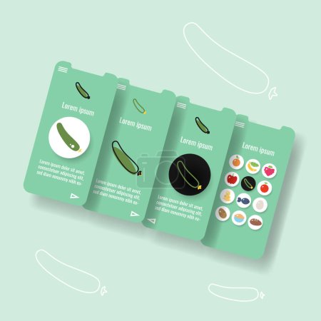 Téléchargez les illustrations : Template mobile app page with cucumber vegetable. Food outline icon vector illustration - en licence libre de droit