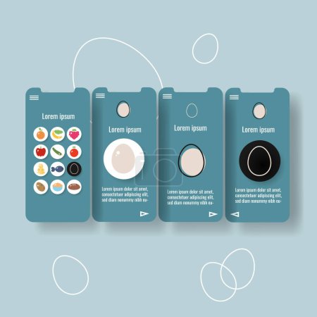 Téléchargez les illustrations : Template mobile app page with bird egg. Food outline icon vector illustration - en licence libre de droit