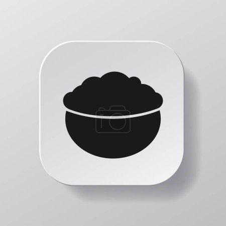Téléchargez les illustrations : White square button with oatmeal porridge outline icon, black oatmeal in the bowl on the white plate. Flat symbol sign vector illustration isolated on white background. Healthy nutrition concept - en licence libre de droit