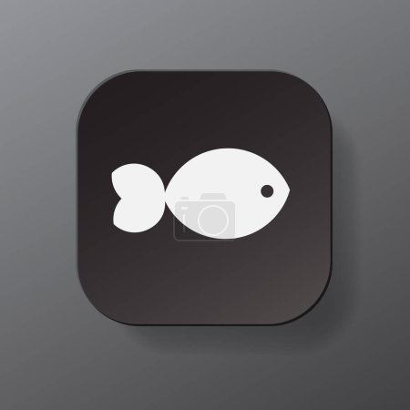 Illustration for Black square button with white fish outline icon, white fish on the plate. Flat symbol sign vector illustration isolated on gray background. Healthy nutrition concept - Royalty Free Image