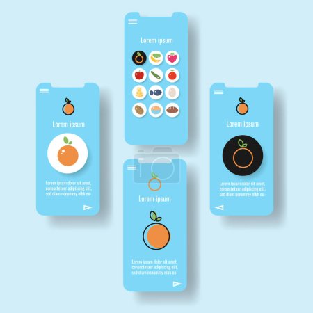 Téléchargez les illustrations : Template mobile app page with orange fruit. Food outline icon vector illustration - en licence libre de droit
