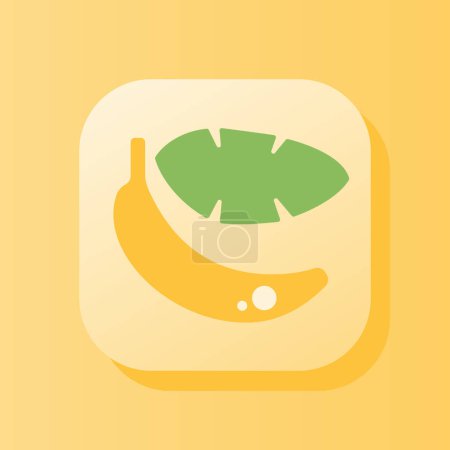 Illustration for Banana fruit 3d button outline icon. Healthy nutrition concept. Flat symbol sign vector illustration isolated on yellow background - Royalty Free Image