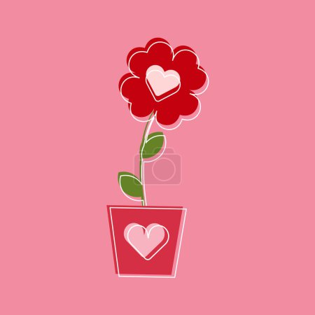 Téléchargez les illustrations : Heart shape red flowers in a flower pot. Love and romance symbol. Flat design. Isolated Vector Illustration - en licence libre de droit