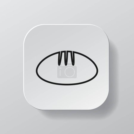 Ilustración de White square button with bread line icon, black outline baking on the white plate. Flat symbol sign vector illustration isolated on white background. Healthy nutrition concept - Imagen libre de derechos