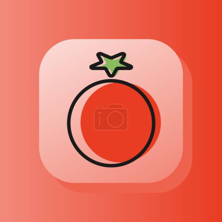 Ilustración de 3d square button red tomato on outline icon. Flat symbol sign vector illustration isolated on a red background. Healthy nutrition concept - Imagen libre de derechos