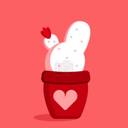 Illustration for Doodle white cactus in the flower pot with a heart ornament. Valentine, wedding, love cards, print for decorating clothing - Royalty Free Image