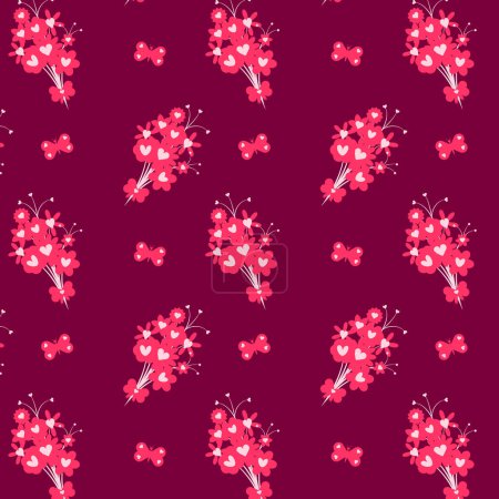 Illustration for Floral pattern with flowers, hearts, and leaves. Floral background. Vector illustration - Royalty Free Image