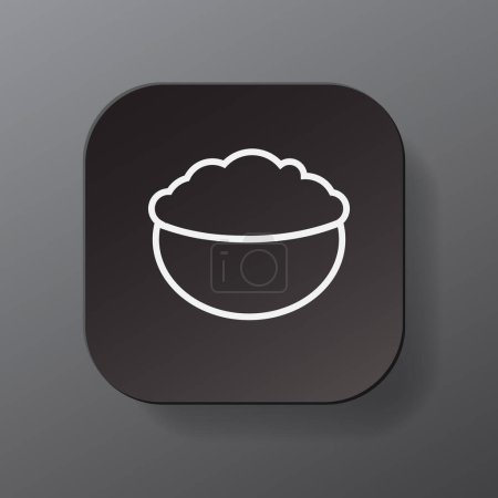 Ilustración de Black square button with oatmeal icon, white outline oatmeal on the black plate. Flat symbol sign vector illustration isolated on gray background. Healthy nutrition concept - Imagen libre de derechos