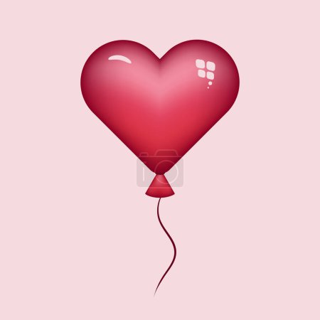 Téléchargez les illustrations : Red heart air balloon for celebrations. Heart shape gel balloon for designing banners and invitations on pink background - en licence libre de droit
