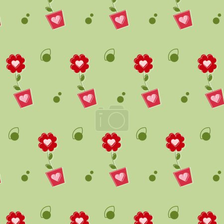 Téléchargez les illustrations : Floral pattern with flowers, hearts, and leaves. Floral background. Vector illustration - en licence libre de droit