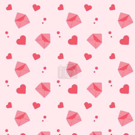 Téléchargez les illustrations : Love letters seamless pattern with envelope and heart for printing on wrapping. Vector illustration - en licence libre de droit