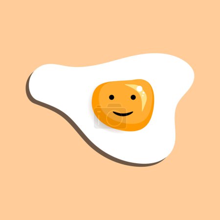 Téléchargez les illustrations : Funny cute fried egg emoticon face icon like a boy isolated on a beige background. Paper cut out vector illustration - en licence libre de droit