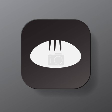 Téléchargez les illustrations : Black square button with white bread outline icon, baking on the black plate. Flat symbol sign vector illustration isolated on gray background. Healthy nutrition concept - en licence libre de droit