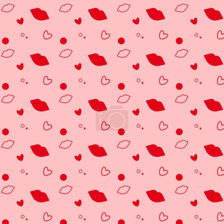 Téléchargez les illustrations : Seamless pattern with hearts and lips. Background with lips and hearts. Vector illustration - en licence libre de droit