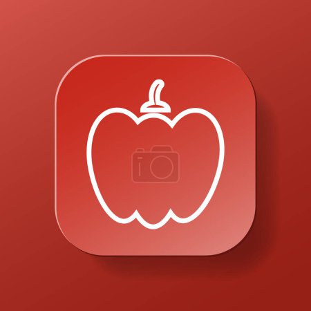 Illustration for Paprika vegetable square button, white outline icon on the red color plate. Healthy nutrition concept. Flat symbol sign vector illustration isolated on a red background - Royalty Free Image