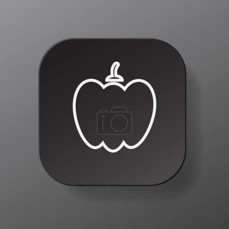 Téléchargez les illustrations : Black square button with paprika vegetable icon, white outline bell pepper on the black plate. Flat symbol sign vector illustration isolated on gray background. Healthy nutrition concept - en licence libre de droit