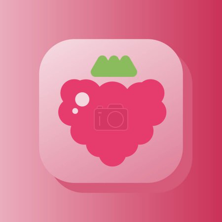 Illustration for Raspberry fruit square button outline icon, pink berry. Healthy nutrition concept. Flat symbol sign vector illustration isolated on pink background - Royalty Free Image