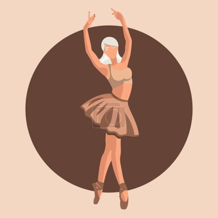 Illustration for Vector illustration classical ballet. Caucasian white woman ballet dancer in a brown tutu and pointe shoes dancing on brown circle background in a flat style - Royalty Free Image