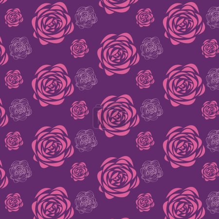 Téléchargez les illustrations : Fleurs géométriques avec un motif sans couture sur fond violet. Illustration vectorielle florale rose à répétition - en licence libre de droit