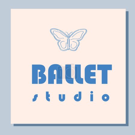 Illustration for Theatre ticket design. Ballet school flyer template. Silhouette of a blue butterfly on white background. Blue card design. Vector illustration - Royalty Free Image