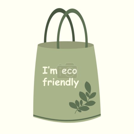 Ilustración de Eco bolsa con vector de texto Ilustración. Bolsa de compras reutilizable con letras Soy Eco Friendly. Compras ecológicas. Bolso con tipografía - Imagen libre de derechos
