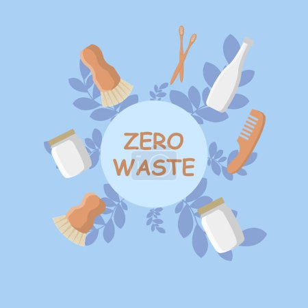 Illustration for Zero waste infographic vector illustration. Environment care visualization with brush, jar, and bottle - Royalty Free Image