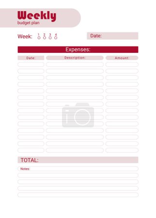 Illustration for Weekly personal monthly budget planner, vector illustration - Royalty Free Image