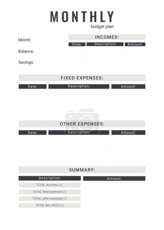 Illustration for Printable personal monthly budget planner, vector illustration - Royalty Free Image