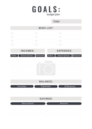 Illustration for Goals of personal monthly budget planner, vector illustration - Royalty Free Image