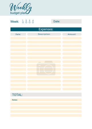 Ilustración de Planificador de presupuesto mensual personal semanal, ilustración vectorial - Imagen libre de derechos