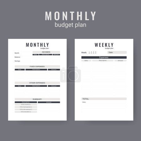 Illustration for Printable personal monthly budget planner, vector illustration - Royalty Free Image