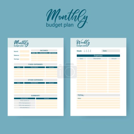 Ilustración de Planificador de presupuesto mensual personal imprimible, ilustración vectorial - Imagen libre de derechos