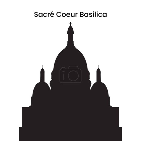 Téléchargez les illustrations : Silhouette en noir de la basilique du Sacré-Cœur à Paris, France isolée sur fond blanc, illustration vectorielle - en licence libre de droit