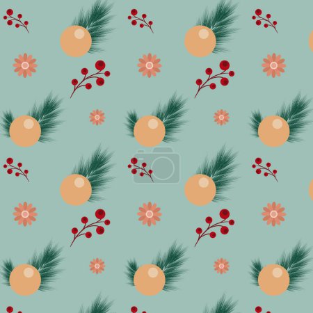 Téléchargez les illustrations : Modèle sans couture de boules de Noël sur les branches d'un arbre. Illustration vectorielle - en licence libre de droit