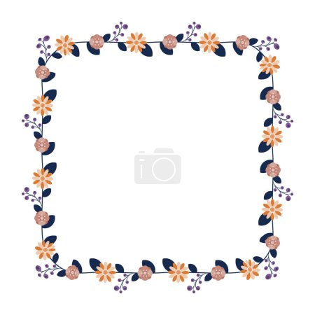 Ilustración de Corona de contorno de marco redondo con hierbas y flores aisladas en blanco. Marco redondo Cepillo de patrón sin costuras para sus carteles, diseños, tarjetas de felicitación y anuncios de boda - Imagen libre de derechos