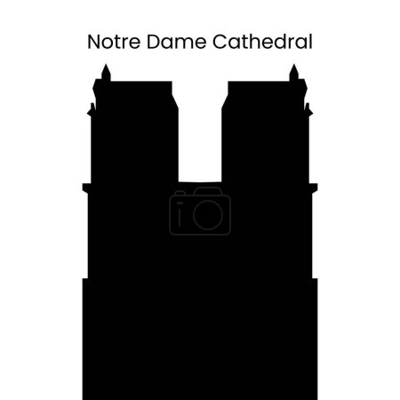 Illustration for Silhouette of church cathedral Notre Dame in Paris, vector illustration in black and white color isolated on a white background - Royalty Free Image
