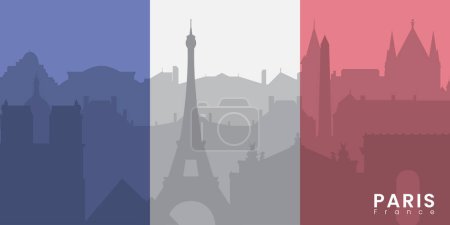 Téléchargez les illustrations : Paris City skyline. Silhouette Ville Paris France drapeau arrière-plan. Illustration vectorielle - en licence libre de droit