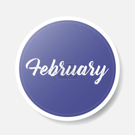 Illustration for February purple round sticker on white background, vector illustration - Royalty Free Image