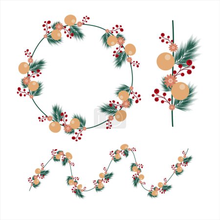 Illustration for Round frame contour wreath with herbs and flowers isolated on white. Round frame Seamless pattern brush for your posters, designs, greeting cards, and wedding announcements - Royalty Free Image
