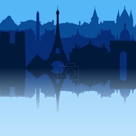 Téléchargez les illustrations : Paris City skyline. Silhouette Ville Paris France fond bleu. Illustration vectorielle - en licence libre de droit